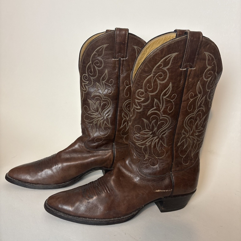 1970s Justin Western Cowboy Boots Brown Leather size 12AA 1651 Glazed Chocolate